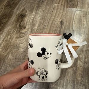 Disney White & Black Mickey and Minnie Ceramic Coffee Mug with Red Rim